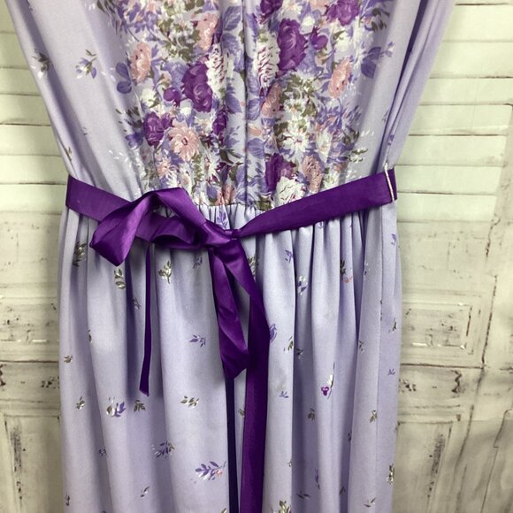 Vintage Cathy Sue Purple Floral Belted Dress 9/10 - Picture 4 of 10